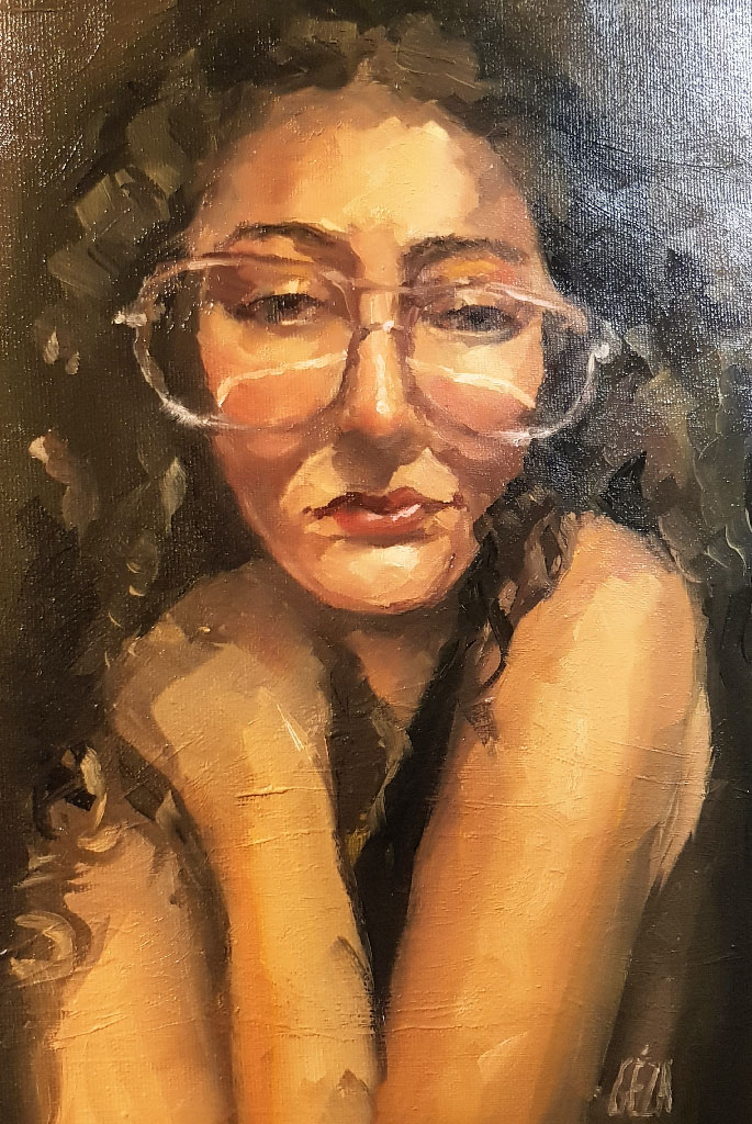 Girl with big glasses, Oil on canvas.
