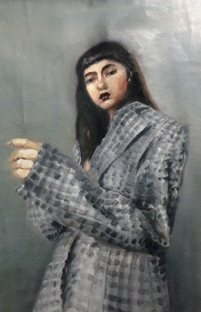 girl with checkered coat, Oil on canvas.